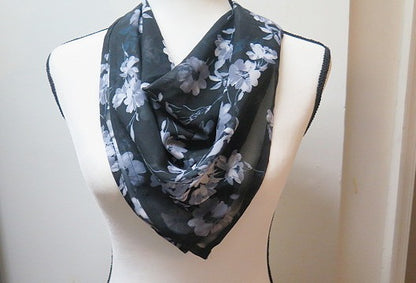 Black Floral Scarf/ Handmade Black Floral Scarf/ Scarf For Women