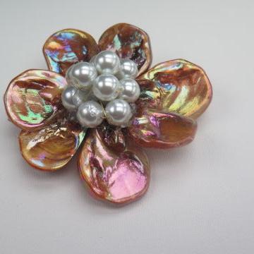 Brown Gold Flower Brooch/ Handmade Gold Brooch/Flower Brooch