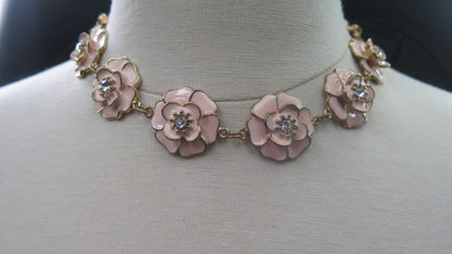 Pink Flower Jewelry Set: Necklace Earring Bracelet and Ring/ Pink Jewelry Set/ Pink Jewelry