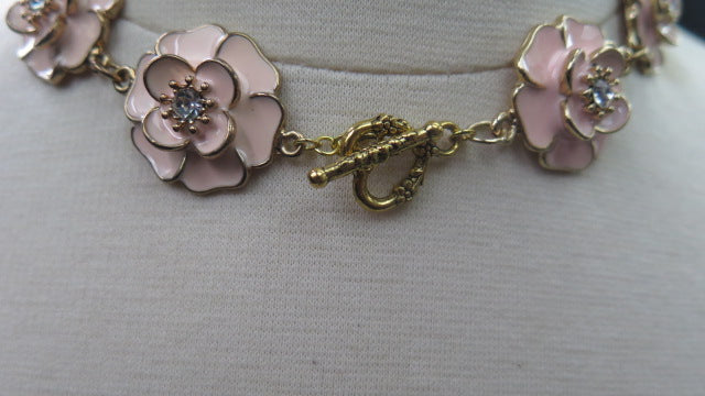 Pink Flower Jewelry Set: Necklace Earring Bracelet and Ring/ Pink Jewelry Set/ Pink Jewelry