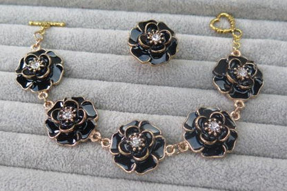 Black Flower Jewelry Set/ Black Flower Jewelry Set: Necklace,Bracelet,Earring and Ring