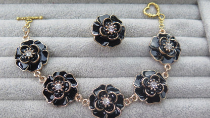 Black Flower Jewelry Set/ Black Flower Jewelry Set: Necklace,Bracelet,Earring and Ring