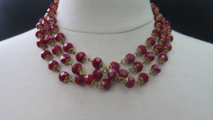 Red Necklace Bracelet Jewelry Set/ Red Multilayer Jewelry set/ Red Wired Necklace and Bracelet Set