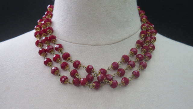 Red Necklace Bracelet Jewelry Set/ Red Multilayer Jewelry set/ Red Wired Necklace and Bracelet Set