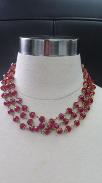 Red Necklace Bracelet Jewelry Set/ Red Multilayer Jewelry set/ Red Wired Necklace and Bracelet Set