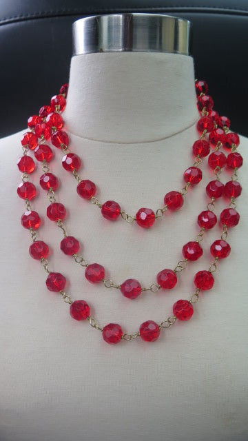 Red Trilayer Necklace/ Red Necklace/ Multilayer Red Necklace