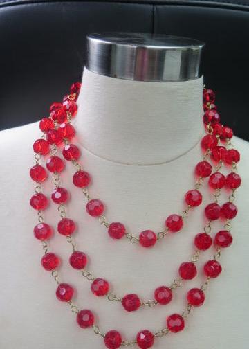 Red Trilayer Necklace/ Red Necklace/ Multilayer Red Necklace