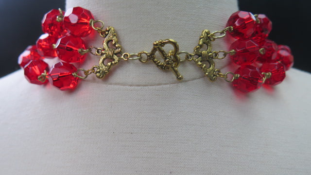 Red Trilayer Necklace/ Red Necklace/ Multilayer Red Necklace