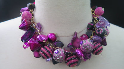 Colorful Purple Cluster Necklace/ Purple Necklace