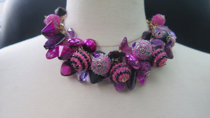 Colorful Purple Cluster Necklace/ Purple Necklace