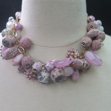 Pink Cluster Necklace/ Pink Necklace/ Grape Inspired Pink Necklace