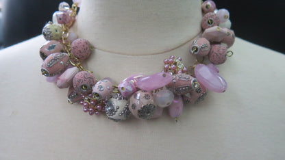 Pink Cluster Necklace/ Pink Necklace/ Grape Inspired Pink Necklace