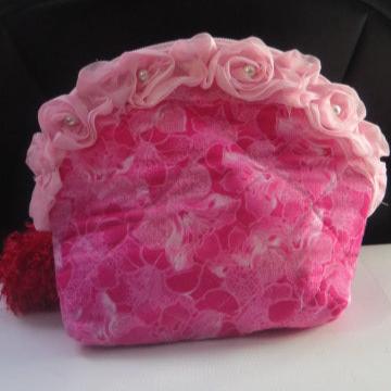 Floral Pink Bag/Pink Floral Pouch Bag/ Pink Toiletry Bag/ Pink Make-Up Bag/ Pin Cosmetic Bag