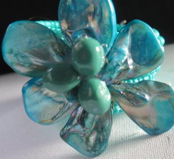 Bluish Flower Cuff Bracelet/ Blue Flower Cuff Bracelet/ Blue Cuff Bracelet/ Flower Bracelet