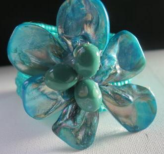 Bluish Flower Cuff Bracelet/ Blue Flower Cuff Bracelet/ Blue Cuff Bracelet/ Flower Bracelet