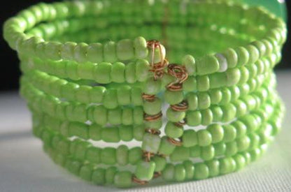 Green Flower Cuff Bracelet/ Flower Cuff Bracelet/ Seed Bead Seven layer Bracelet/ Seed Beads Bracelet