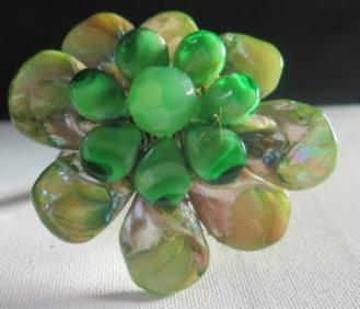 Green Flower Cuff Bracelet/ Siver Cuff Bracelet Centered with Green Flower/ Cuff Bracelet