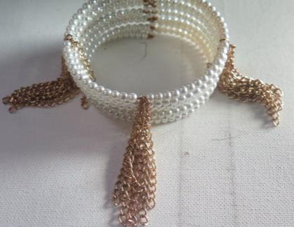 Pearl Cuff Bracelet/ White Cuff Barcelet/ Eight Layer Pearl Fringes Cuff Bracelet