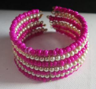 Fuchsia White Cuff Bracelet/ Fuchsia  Pearl Bracelet/ Fuchsia Pearl Seadbeads Cuff Bracelet