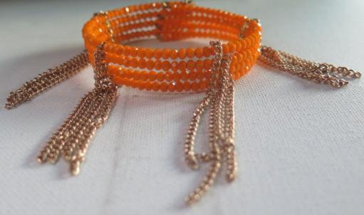 Orange Seed Beads Cuff Bracelet/ Orange Fringes Cuff Bracelet/ Four Layer Oragnge Fringes Bracelet