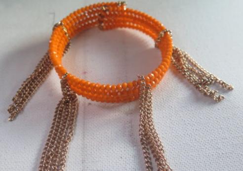 Orange Seed Beads Cuff Bracelet/ Orange Fringes Cuff Bracelet/ Four Layer Oragnge Fringes Bracelet