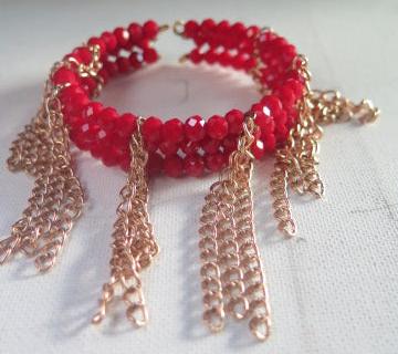 Red Sparkling Bicone Bead Fringes Cuff Bracelet/ Trilayer Cuff Bracelet/ Sparkling Ciff Bracelet