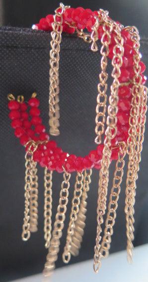 Red Sparkling Bicone Bead Fringes Cuff Bracelet/ Trilayer Cuff Bracelet/ Sparkling Ciff Bracelet