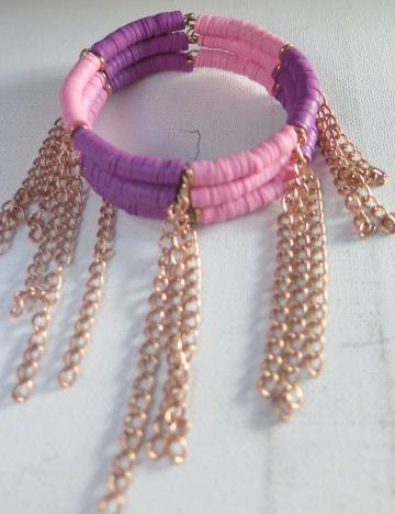 Purple Disc Cuff Bracelet/ Purple Bracelet/ Purple Fringes 3 Layer Cuff Bracelet