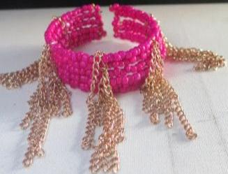 Fuchsia Fringes Cuff Bracelet/ Fringes Cuff Bracelet/ Finges Bracelet