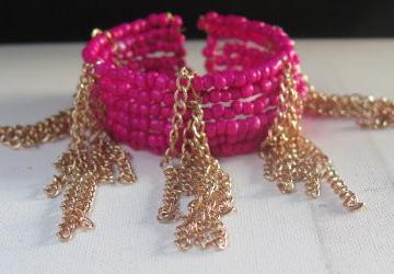 Fuchsia Fringes Cuff Bracelet/ Fringes Cuff Bracelet/ Finges Bracelet