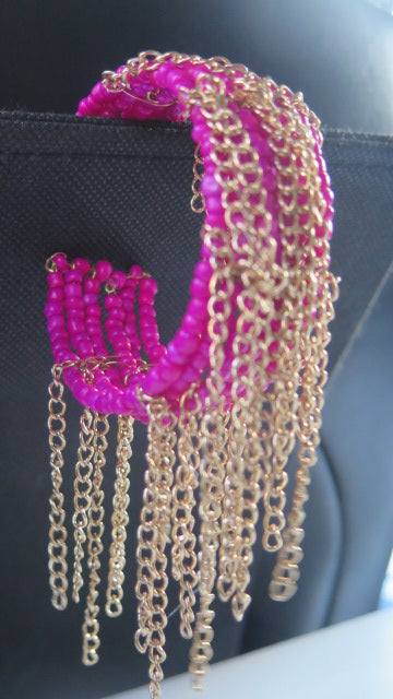 Fuchsia Fringes Cuff Bracelet/ Fringes Cuff Bracelet/ Finges Bracelet