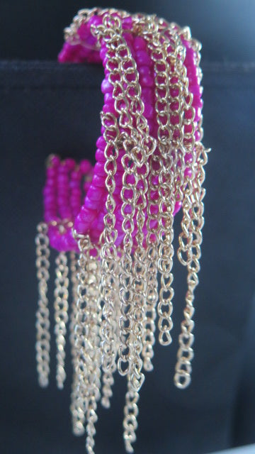 Fuchsia Fringes Cuff Bracelet/ Fringes Cuff Bracelet/ Finges Bracelet