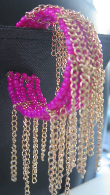 Fuchsia Fringes Cuff Bracelet/ Fringes Cuff Bracelet/ Finges Bracelet