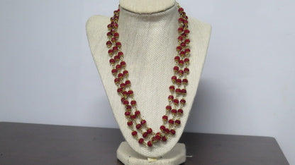 Burgundy Garnet Triple Strand Crystal Necklace | 20" Handcrafted Gold Wire 3-Layer 4mm Bead Collar Necklace with Gold Toggle Clasp for Women