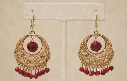 Indian inspired red gold earring