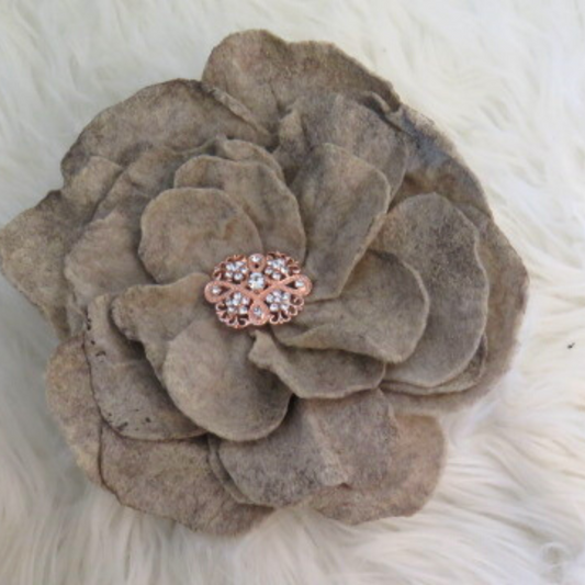 Large handmade beige felt flower brooch for women