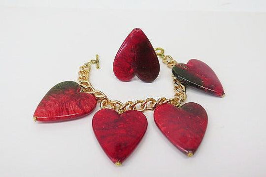 Red large heart-shape bracelet ring set