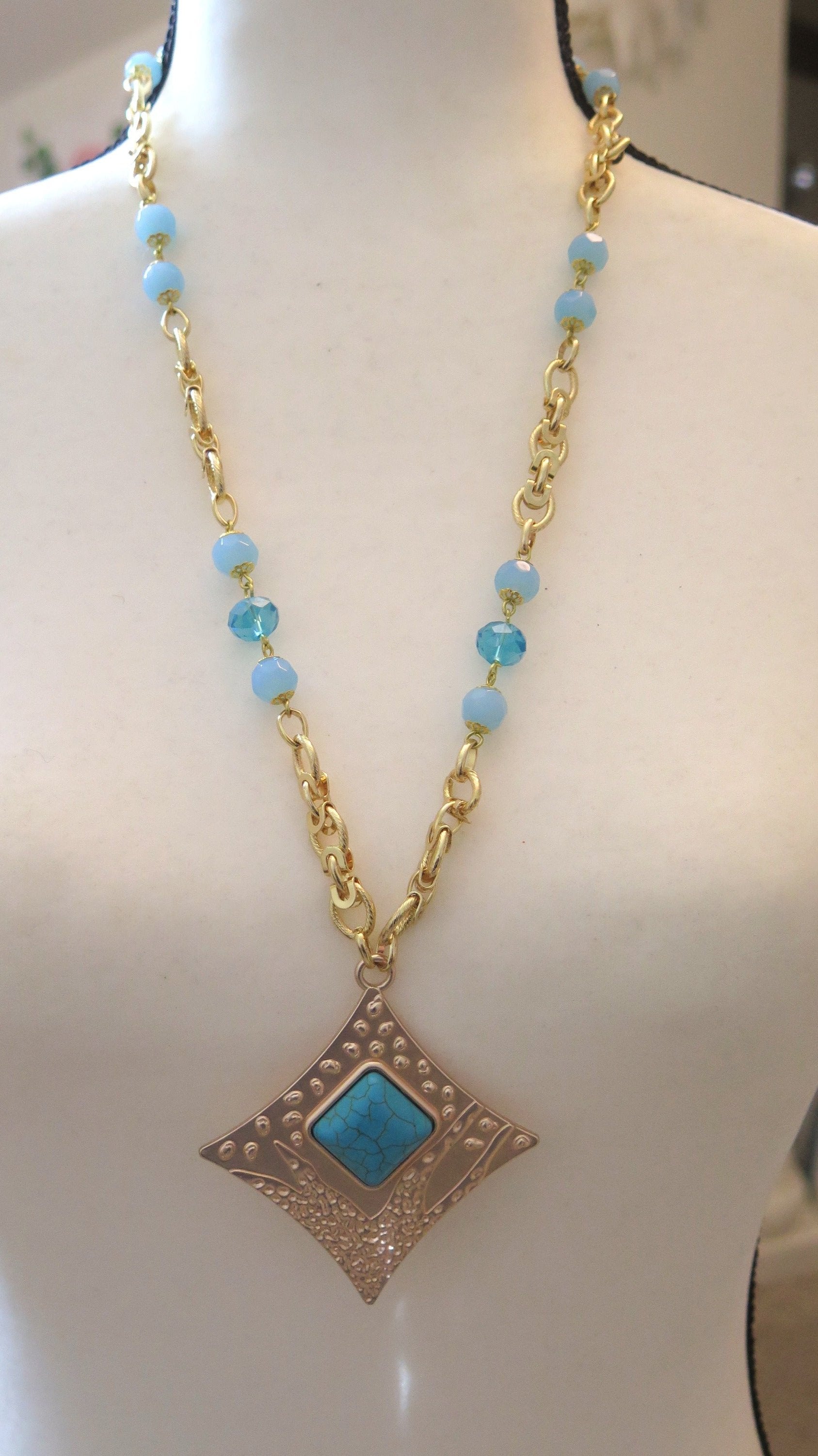 long Blue Turquoise necklace with pendant