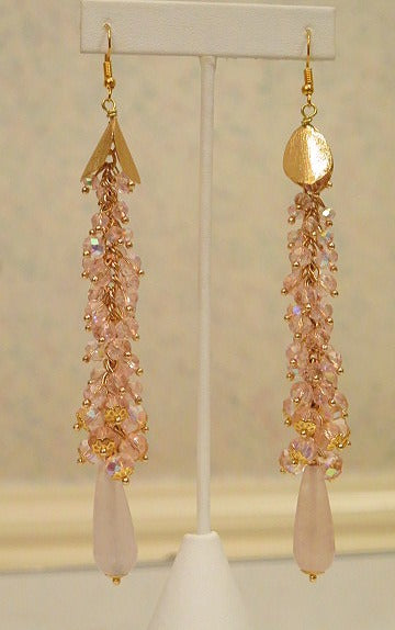 Long Clear pink cluster earring