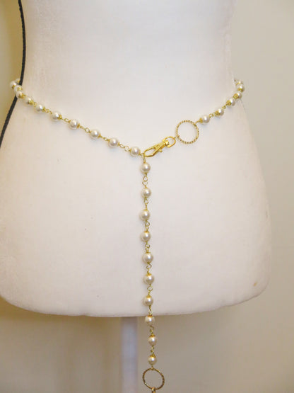 Back view of pearl wired wrap belt for women