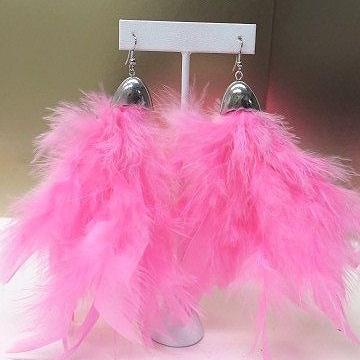 pink silver feather earring