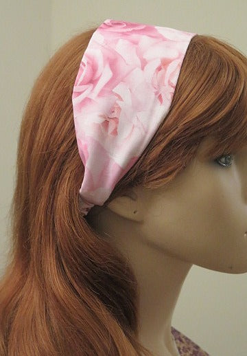 Pink floral fabric headband for women
