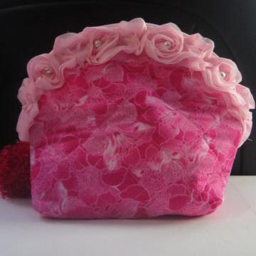 Pink floral toiletry and makeup pouch bag for women