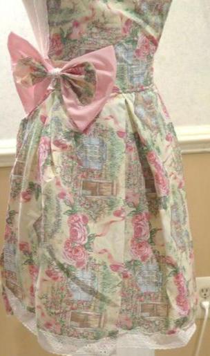 Pink flower vintage inspired fabric kitchen apron for women