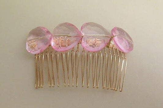 Pink heart shape beaded hair comb for women