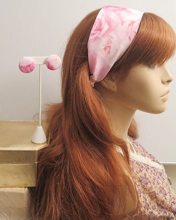 Pink rose flower headband and matching earring set for women