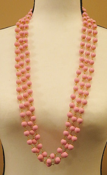 Pink triple layer wired necklace for women