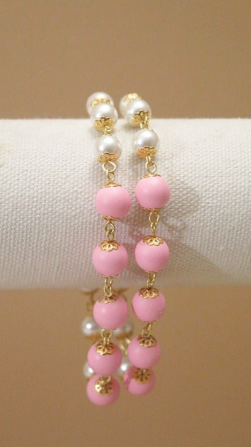 Pink and white double pearl beaded bracelet for women