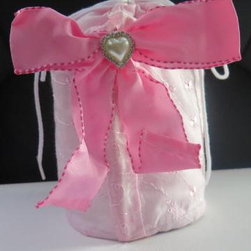 Pink round bow cosmetic storage and travel bag for women
