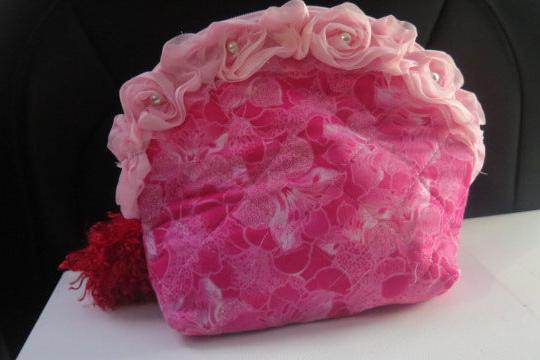 Pink floral toiletry and makeup pouch bag for women